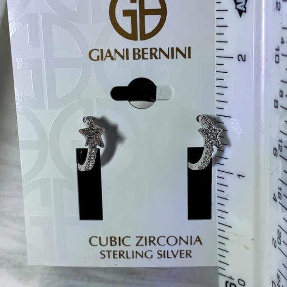 PB cubic zirconia sterling silver huggie star earr - Picture 4 of 5